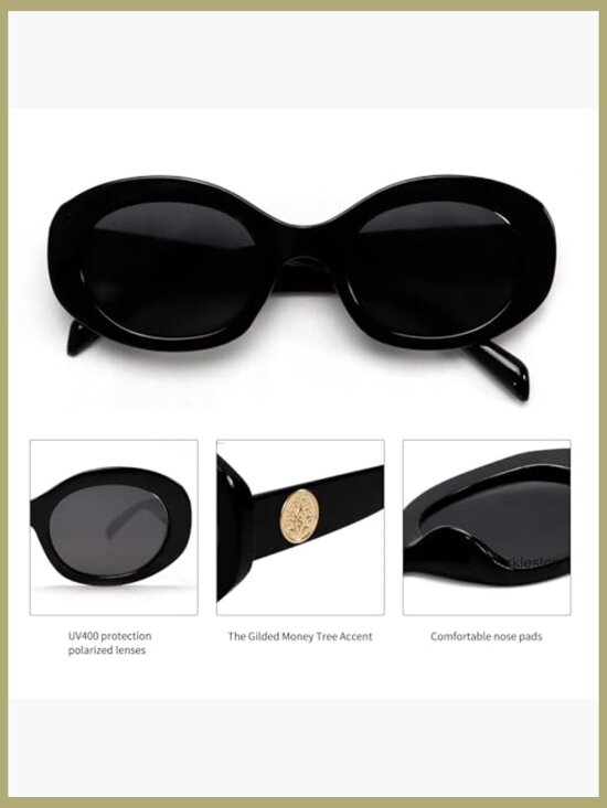 Retro Oval Sunglasses Chunky Thick Frame UV400 Protection main image 7